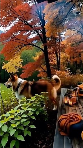Relaxing Autumn Porch with Fireplace in the Forest 🐶🍂 | Cozy Dog & Peaceful Ambience #fallvibes