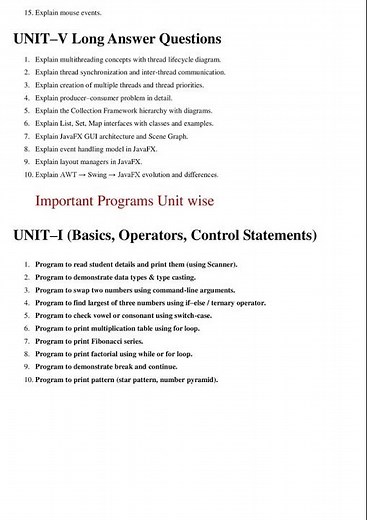 OOPS through Java Important Questions || Java Short Answer Questions || Java Long Answer Questions