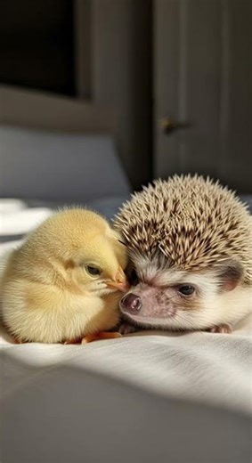 🤯 Spiky Hedgehog Cuddles a Fluffy Baby Chick! Adorable Moments You Must See #cute #animals #viral