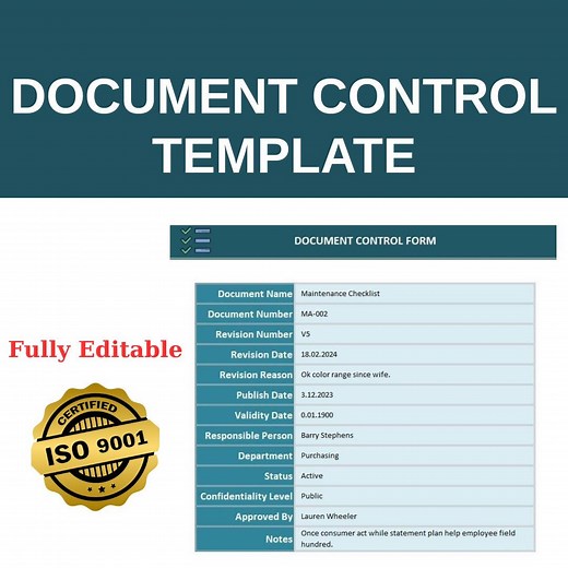ISO 9001 Document Control Log | Excel Template | Fully Editable Tracker | Quality Management System Tool - Etsy UK
