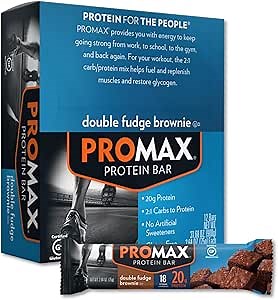 Promax Protein Bar, Double Fudge Brownie, 20g High Protein, Gluten Free, 12 Count