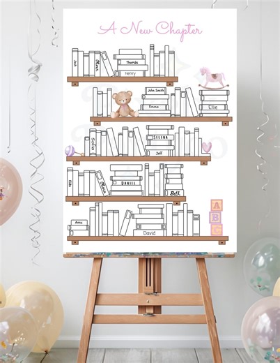 Book Themed Baby Shower Guest Book, Book Lover, Library Shelf Design, Neutral Storybook Baby Shower Decor, Sign-in Printable Template, - Etsy