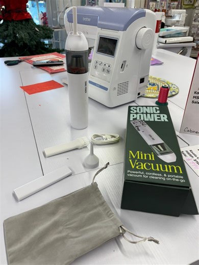 Say Hello 😏 to the Sonic Power Mini Vacuum 💥 rechargeable, cordless; removable dump tray and filter; 3x attachments included and 3x speeds! 🏃 💨 Demonstrated by our wonderful Andrea, you’re gonna want one for your sewing space this year 💫 | Denton Sewing Center