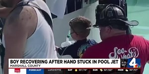 Child thanks firefighters for saving him after being freed from pool jet