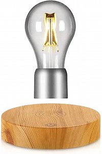 VGAzer Magnetic Levitating Floating Wireless LED Light Bulb Desk Lamp for Unique Gifts, Room Decor, Night Light, Home Office Decor Desk Tech Toys (Round Wooden Base.)