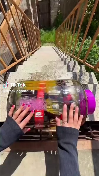 Satisfying Glass Bottle Breaking Sounds on Stairs