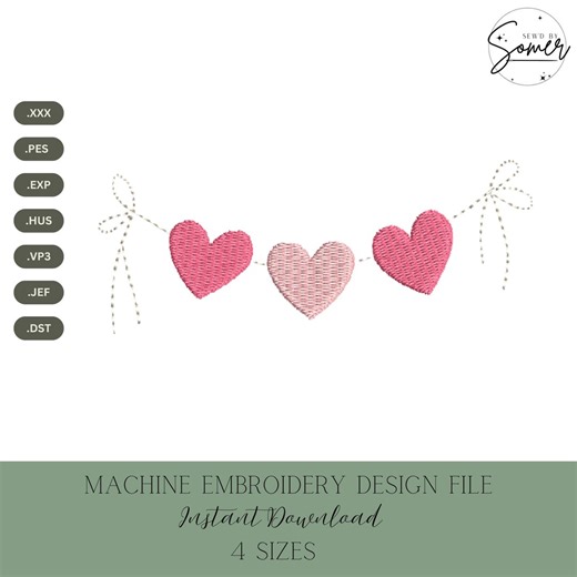 Heart Banner Machine Embroidery Design: Valentine’s Day Stitch File (instant Download, 4 Sizes) - Etsy