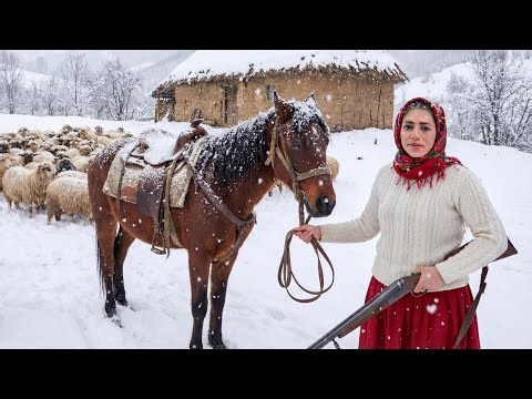 Heavy Snow in the Village | Cooking Kebab on a Wood-Burning Stove