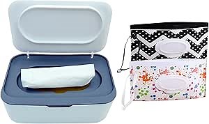 Wet Wipes Dispenser，Baby Wipe Holder with 2 Pcs Portable Travel Wipes Container，refillable wipes container with Moisture Resistant Seal for travel, Office and Home.（Blue）