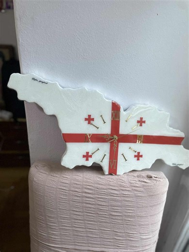 Georgia Map Wall Clock – Handmade Epoxy Resin Clock With Red Cross Design - Etsy