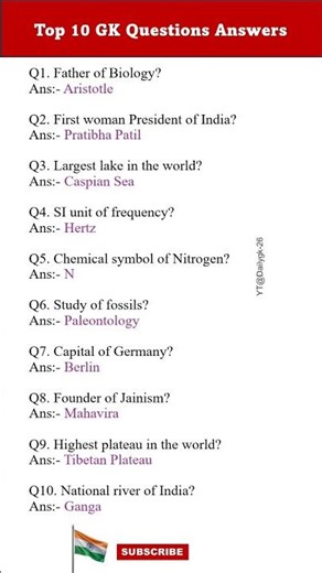 Father of Biology 🥸 || Top 10 gk questions answers || Gk in english #shorts #science #gk #ssc