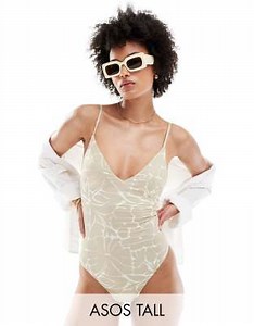 ASOS DESIGN Tall v-front swimsuit in tonal floral | ASOS