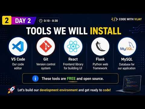 Day 2 | Install React, Flask, MySQL, VS Code & Git | Full Stack Telugu