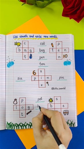 ✨ Fun Learning with Vowels ✨A creative worksheet activity where kids use vowels (a, e, i, o, u) to make new words! 🐝✏️🌸This engaging activity helps children improve spelling, build vocabulary, and enhance phonics skills in a playful way. Perfect for Nursery, LKG, UKG, and Kindergarten kids. 🌈📖👉 Boosts early reading skills👉 Encourages word formation👉 Makes learning interactive and fun...#kidsworksheet #phonicsforkids #kindergartenworksheets #homeschoolingkids #earlylearning #preschoolactiv