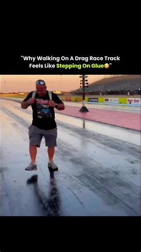 @lumathink on Instagram: "People joke that you could lose a shoe walking on a drag strip — but that incredible stickiness is fully engineered, not accidental. The surface is coated with a polymer resin called VHT Trackbite, a high-viscosity traction compound originally developed for drag racing. When it’s sprayed and brushed onto the concrete, it creates a thin glue-like layer that dramatically increases friction. As cars perform burnouts, their hot tires deposit soft rubber onto this sticky res