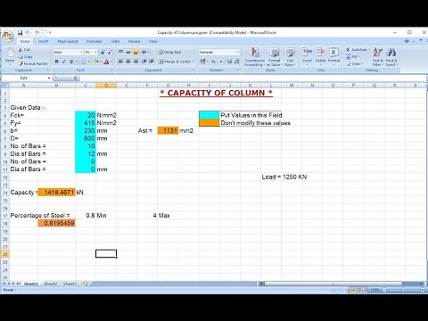 LOAD CARRYING CAPACITY OF COLUMN USING EXCEL SHEET