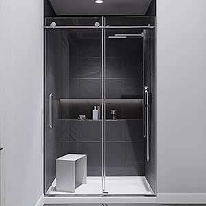 ANZZI Frameless Shower Door 76" x 48", Polished Chrome, Madam Complete Shower Kit, Water Repellent Sliding Glass Panel + Bottom Seal Strip Parts + Easy Glide Rollers (SD-AZ13-01CH)
