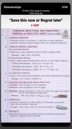 Chemical reaction and equation formula sheet #chemistrypage#science #school #educational