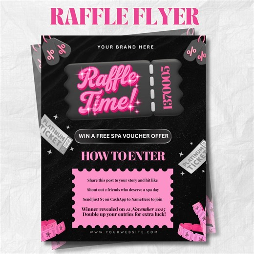 Editable Raffle Flyer Template for Giveaways & Contests | DIY Beauty Salon Promotion | Canva Flyer Design Kit | Business Event Marketing - Etsy