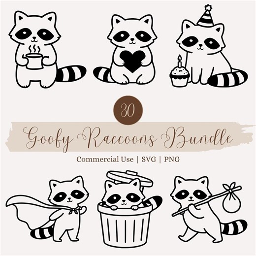 Goofy Raccoon SVG Bundle, 30 Cute Minimalist Clipart, Kawaii Racoons PNG, Cricut Cut Files, Woodland Animal for Shirts, Stickers, Crafts - Etsy