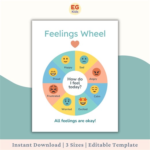 Feelings Wheel for Kids Printable, Children Emotions Chart Poster, Emotional Regulation Tool, Social Learning, Calm Down Corner - Etsy