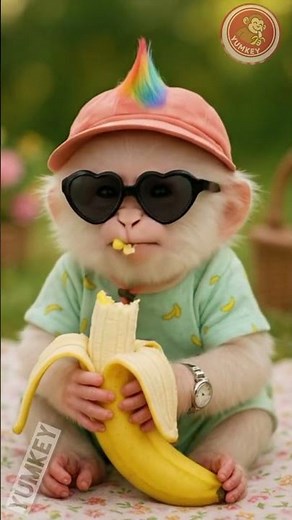 Baby Monkey Shocked by Giant Banana 🍌 | Funny Reaction & Cute ASMR Moments!