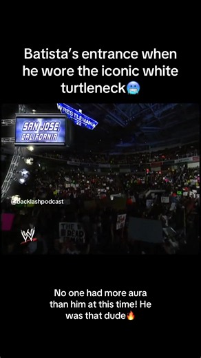 Batista entrance with white turtleneck — iconic WWE moment