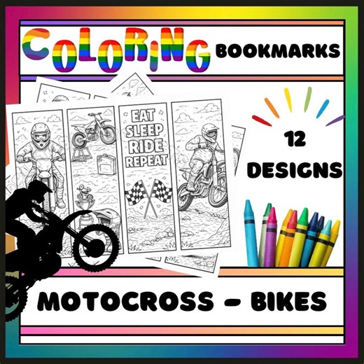 Motocross Coloring Bookmarks • Dirt Bike Printable Coloring Pages • Motorcycle Bookmark Set • 12 Designs • Kids Activity Download - Etsy