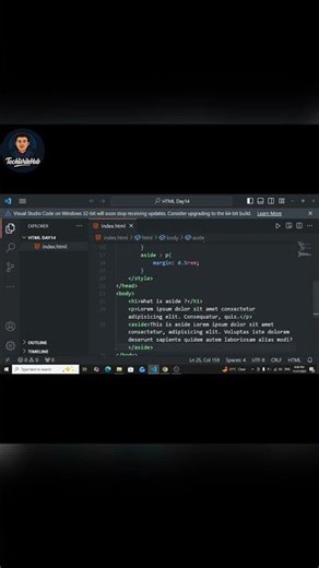 “Day 14 – ASIDE Tag Explained | HTML Layout Tag in Hindi 🔥”