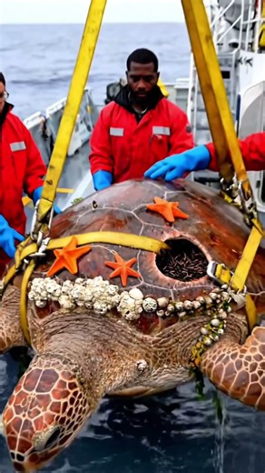 Rescue of a turtle with a huge wound and marine parasites 🐢🩺🌊 4k #Wildlife #AnimalRescue #ai