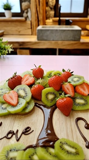 Chocolate Love Tree Snack Board 🍓🥝 A 10-minute board that looks like you spent an hour. Draw the chocolate tree first, then “leaf” it out with kiwi and strawberries for instant wow. Ingredients: Kiwi, sliced Strawberries (whole halved) Melted chocolate or chocolate spread Optional: blueberries/grapes Quick assembly: Step 1: Pipe the chocolate trunk branches on the board Step 2: Layer kiwi slices to form the canopy Step 3: Add strawberries for bright red pops Step 4: Pipe “Love” a heart with ch