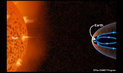 This is what happens when a solar eruption hits Earth 🌍 The Sun launches a wave of plasma and radiation — a coronal mass ejection, or CME — that hurtles billions of tons of charged particles through space at over a million miles per hour. When it reaches Earth, it slams into our magnetosphere, the magnetic field that surrounds and protects the planet. Most of the charged particles are deflected but not all. Some particles manage to punch through, spiraling along Earth’s magnetic field lines and