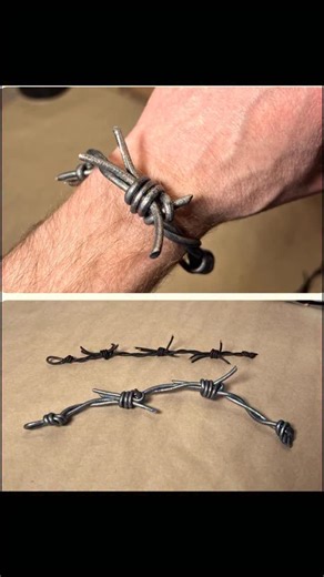 Ethan Carter on Instagram: "Leather “Barb Wire” Bracelets ___________ I like to recreate everyday items out of leather, so when I saw a tutorial on how to make “barb wire” out of leather cord on @instructables I knew I had to give it a try for myself. I started by tying two pieces of leather cord together at each end and then soaked it in water. Then I twisted it and used two clamps to hold it in place while it dried. Once it dried it stayed twisted. Then I moved onto the barbs. I cut the ends o