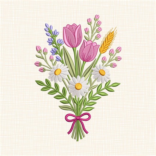 Spring Wildflower Bouquet Embroidery Design Hello Spring Wildflowers Machine Embroidery Design Tulip Daisy Bouquet Pes 12 Size - Etsy