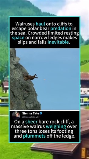 🔥 Heart-Stopping Footage: Heavy Walrus Loses Balance On Cliff Edge#RawNature #WildlifeHazard