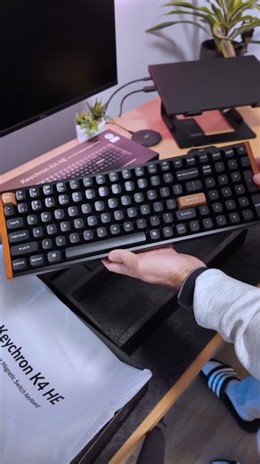 Chris on Instagram: "I didn’t expect a keyboard to change my desk setup like this.. I went wireless with the @keychron K4 HE. Clean design, satisfying sound, and a solid daily driver. Quick unboxing + sound test 🔊� Save this for later & send it to someone who’s serious about their keeb game #keychron #keeb #tech #desksetup #productivity"