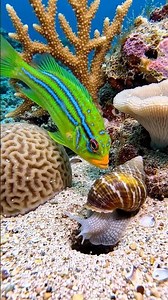 Puddingwife Wrasse Found A Turban Snail In A Hole Then Emerged #shorts