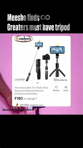 Best Tripod with Light & Bluetooth Remote Under ₹180 😱📸 Budget Creator Setup #love #meesho #shorts