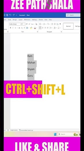 How to insert Bullet list Using Shortcut keys in MS WORD