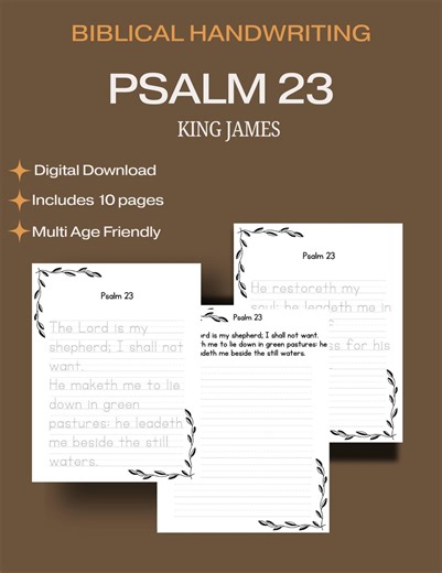 Psalm 23 Handwriting Practice Sheet | Scripture Copy Work for Christian Homeschoolers - Etsy Canada
