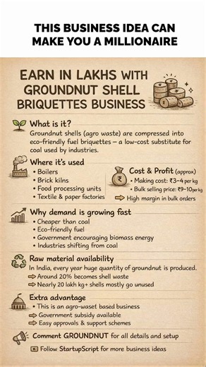 Earn in Lakhs with Groundnut Shell Briquettes Business | Low Investment Manufacturing Idea
