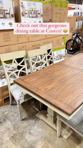 Costco Buys on Instagram: "Check out this gorgeous dining table at Costco! 🤩 This 7-piece set includes the table and stain-resistant chairs! It’s $999.99 at Costco! #costco #diningtable #instagramreels"
