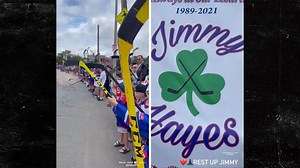 Jimmy Hayes Fans Pay Tribute W/ Hockey Stick Salute At Ex-NHLer's Funeral