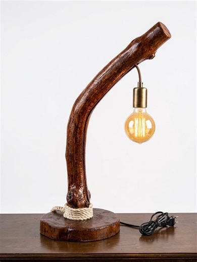 Handmade Rustic Wood Table Lamp - Etsy