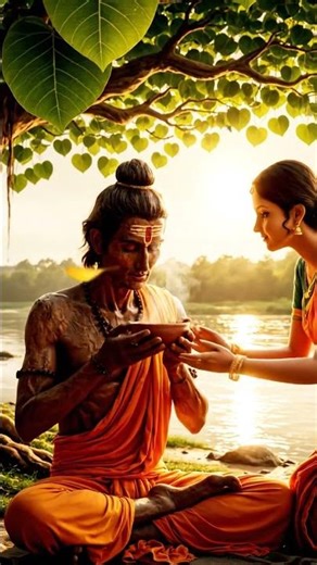 The milk bowl offering Sujata offers a bowl of milk to Siddhartha, helping him regain his strength