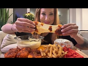 Spicy 🌶️ Cheese Pull Mukbang with Creamy 🧀 Alfredo Sauce | ASMR 🤤🔥🍔