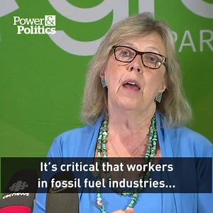Green Party leader Elizabeth May unveiled her plan to transition oil and gas workers to renewable energy jobs. Read more: www.cbc.ca/1.5238864 | CBC Politics