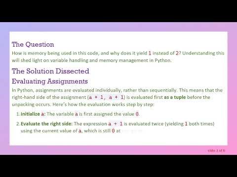 Understanding Memory Management in Python: Why Does a, a = a + 1, a + 1 Print 1?