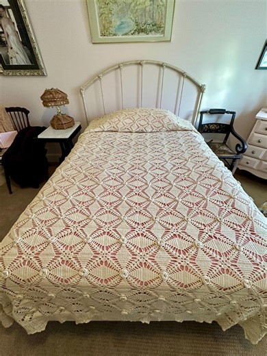 Vintage Crocheted Bedspread Coverlet Handcrafted Queen Size - Etsy
