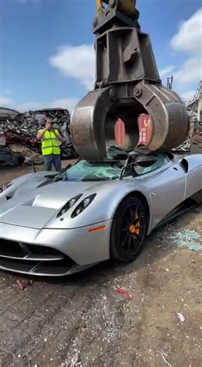 Pagani Huayra Crushed by Excavator Claw! Intense Destruction! #CarCrushing